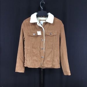 Bershka Oversized Sherpa Corduroy Jacket Brown NWT